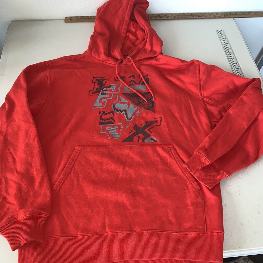 Vintage Fox Racing Hoodie Sweatshirt Men Medium Red Motocross Y2K Spell Out Logo